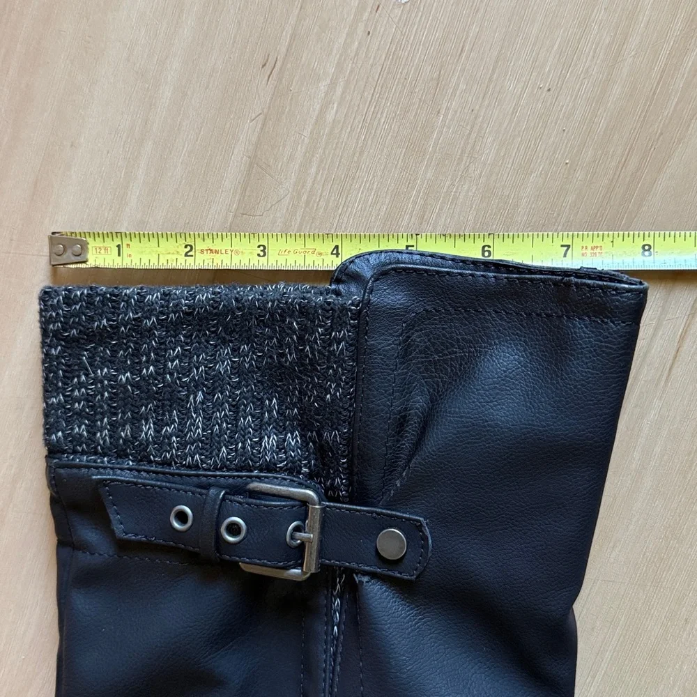 WOMENS KNEE HIGH BLACK SWEATER WESTERN RIDING BOOTS VEGAN LEATHER EUC SZ 8.5